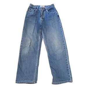 Moschino Jeans Blue Brass Peace Sign Button Fly Straight Leg 1990s | 29 ALTERED